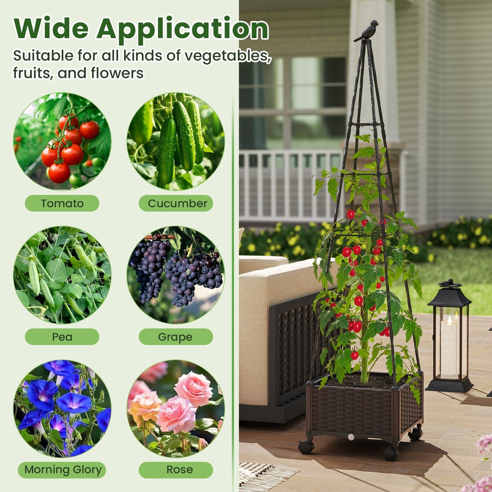 Raised Garden Bed Adjustable with Plant Box and Trellis with Lockable Wheels, Brown Raised Garden Beds at Gallery Canada