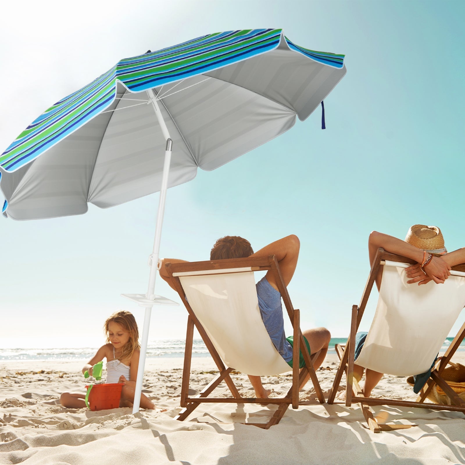 7.2 Feet Portable Outdoor Beach Umbrella with Sand Anchor and Tilt Mechanism, Green Outdoor Umbrellas at Gallery Canada