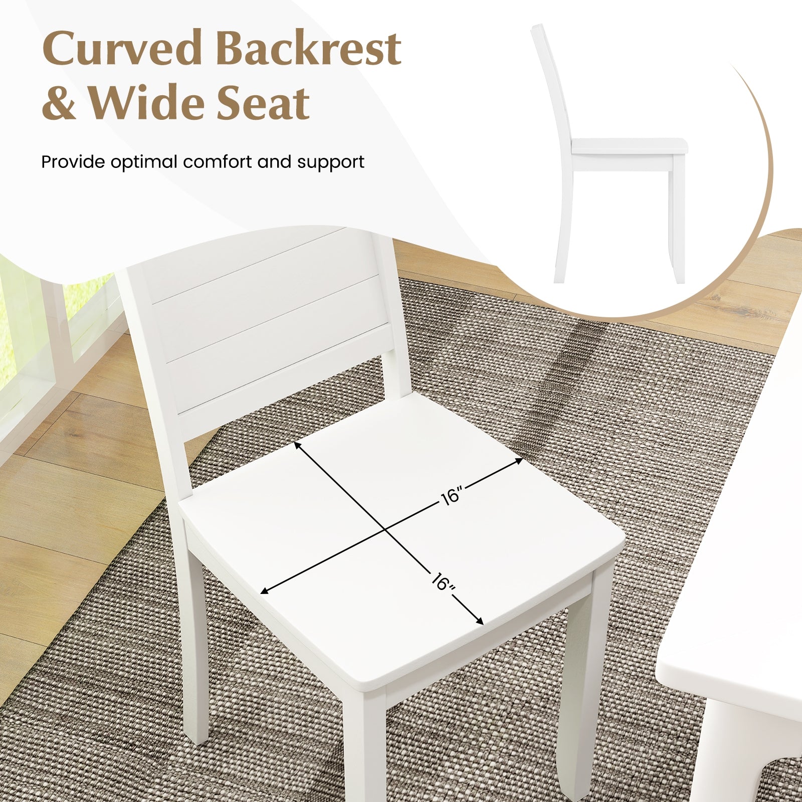 Wood Dining Chair Set of 2 Armless Kitchen Chairs with Rubber Wood Legs, White Dining Chairs   at Gallery Canada