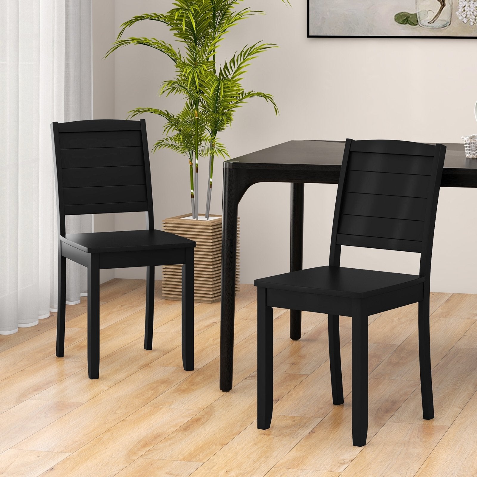 Wood Dining Chair Set of 2 Armless Kitchen Chairs with Rubber Wood Legs, Black Dining Chairs   at Gallery Canada