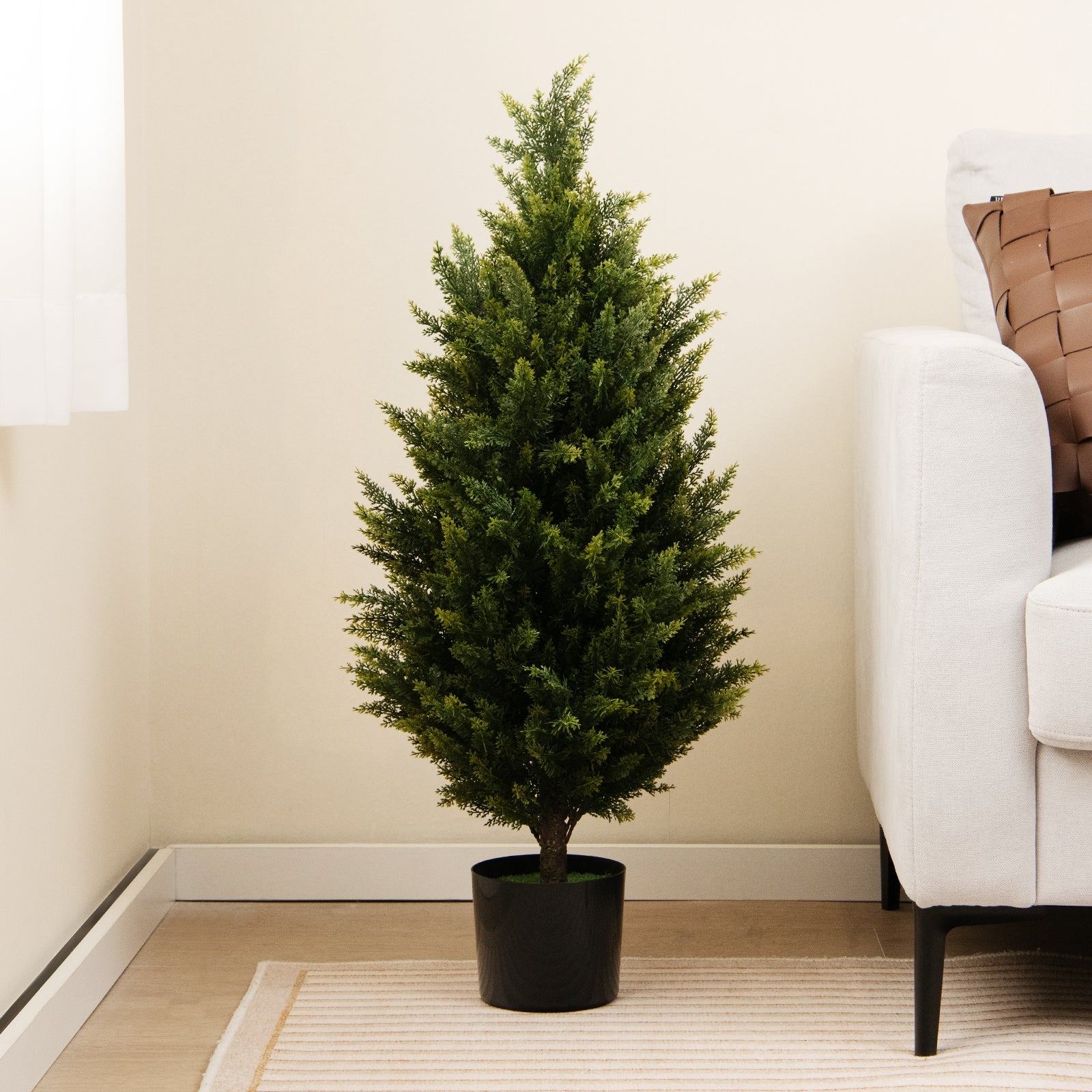 3 Feet Artificial Topiary Cedar Tree with Cement Plastic Pot and Faux Moss, Green Faux Plants at Gallery Canada
