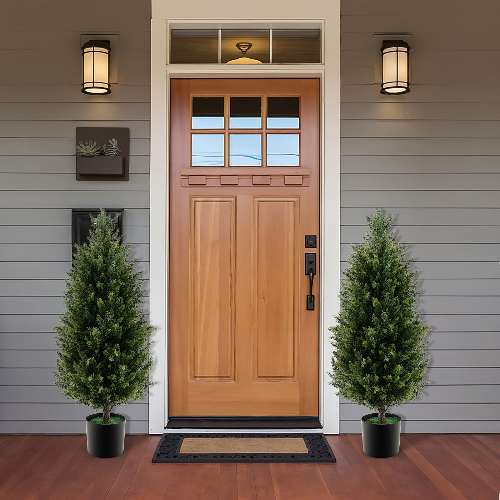 3 Feet Artificial Topiary Cedar Tree with Cement Plastic Pot and Faux Moss, Green Faux Plants at Gallery Canada