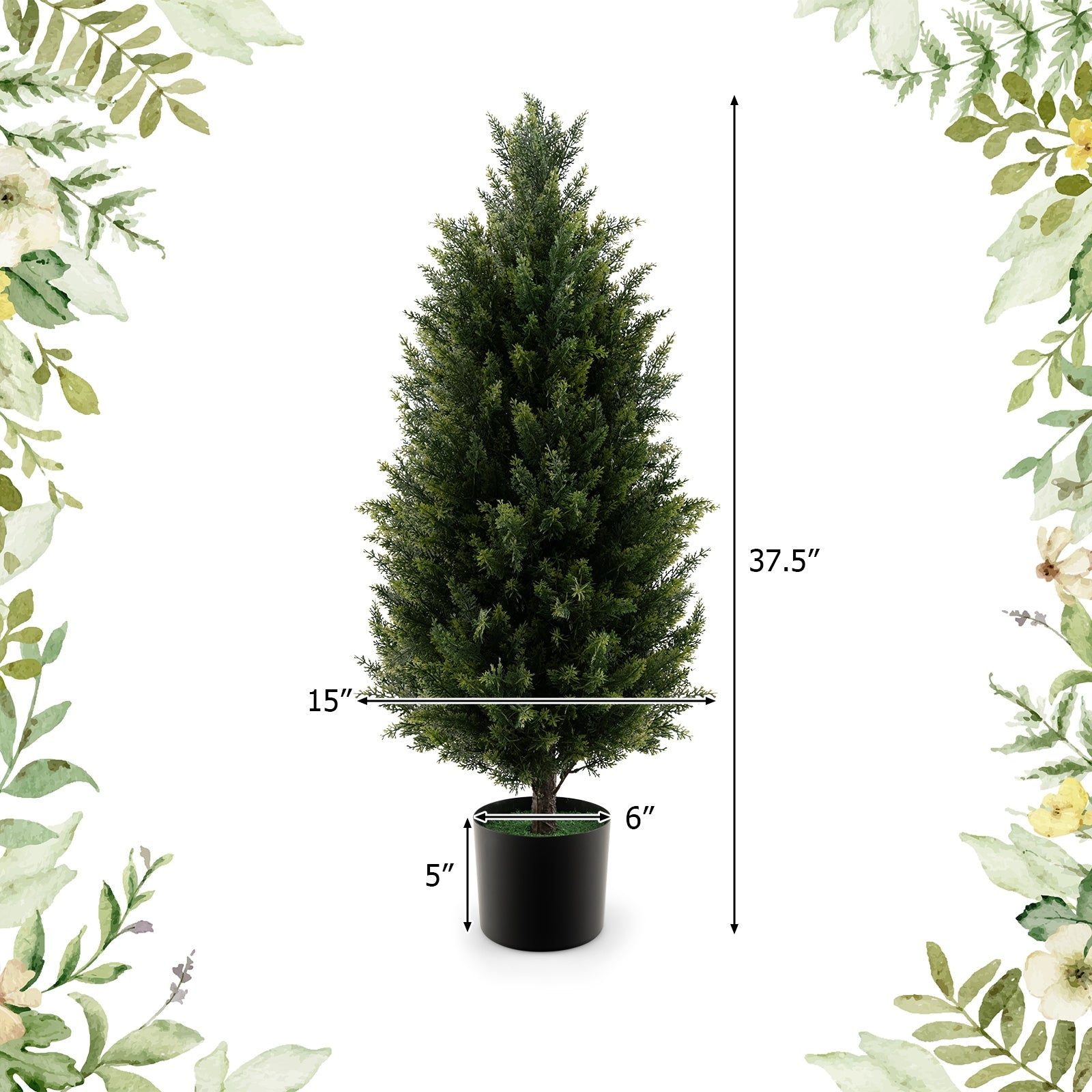 3 Feet Artificial Topiary Cedar Tree with Cement Plastic Pot and Faux Moss, Green Faux Plants at Gallery Canada