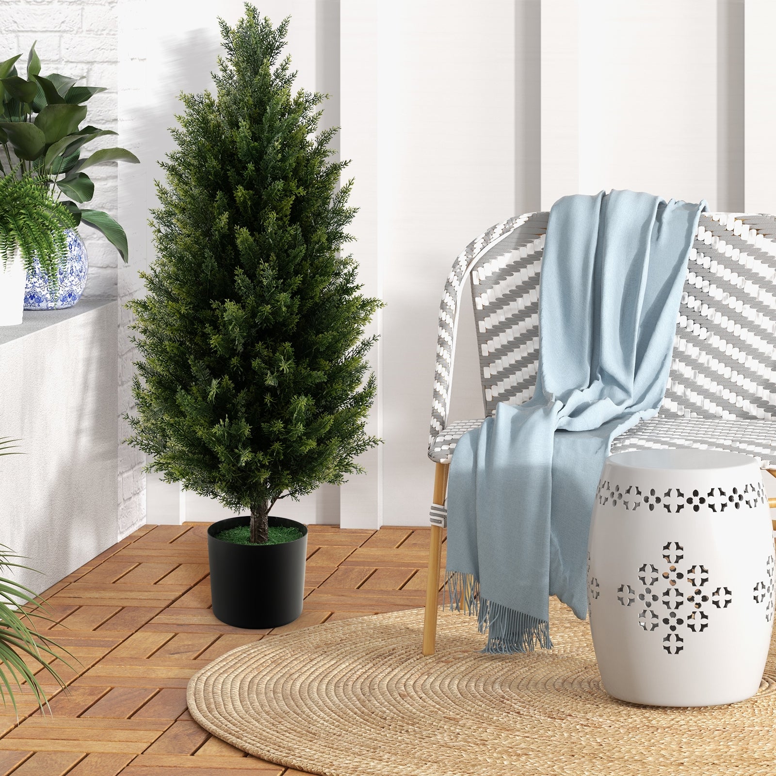 3 Feet Artificial Topiary Cedar Tree with Cement Plastic Pot and Faux Moss, Green Faux Plants at Gallery Canada