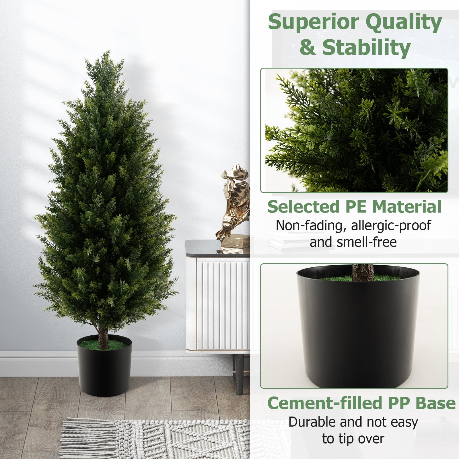 3 Feet Artificial Topiary Cedar Tree with Cement Plastic Pot and Faux Moss, Green Faux Plants at Gallery Canada