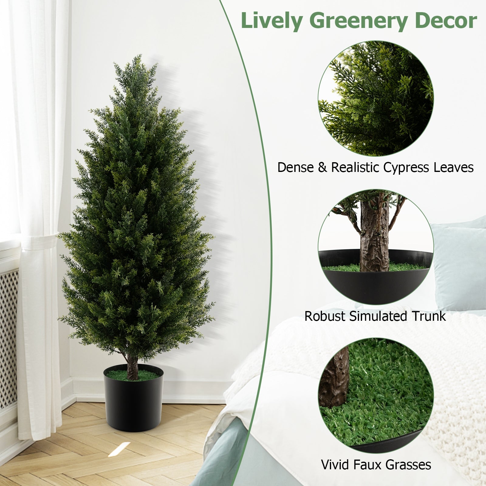 3 Feet Artificial Topiary Cedar Tree with Cement Plastic Pot and Faux Moss, Green Faux Plants at Gallery Canada