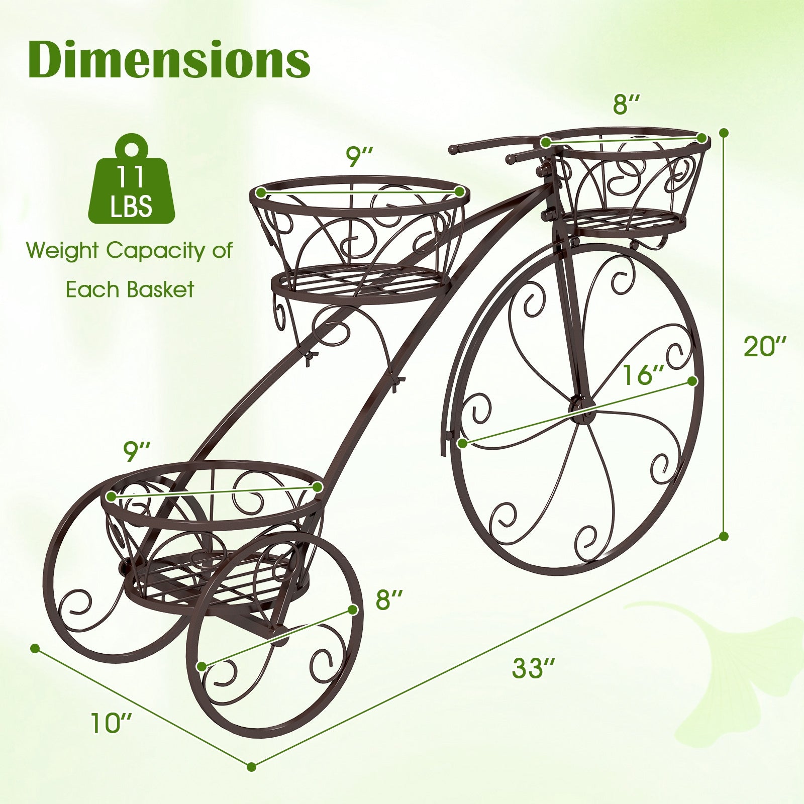 Tricycle Plant Stand Flower Pot Cart Holder with 3 Hollowed Baskets, Bronze Plant Stands at Gallery Canada