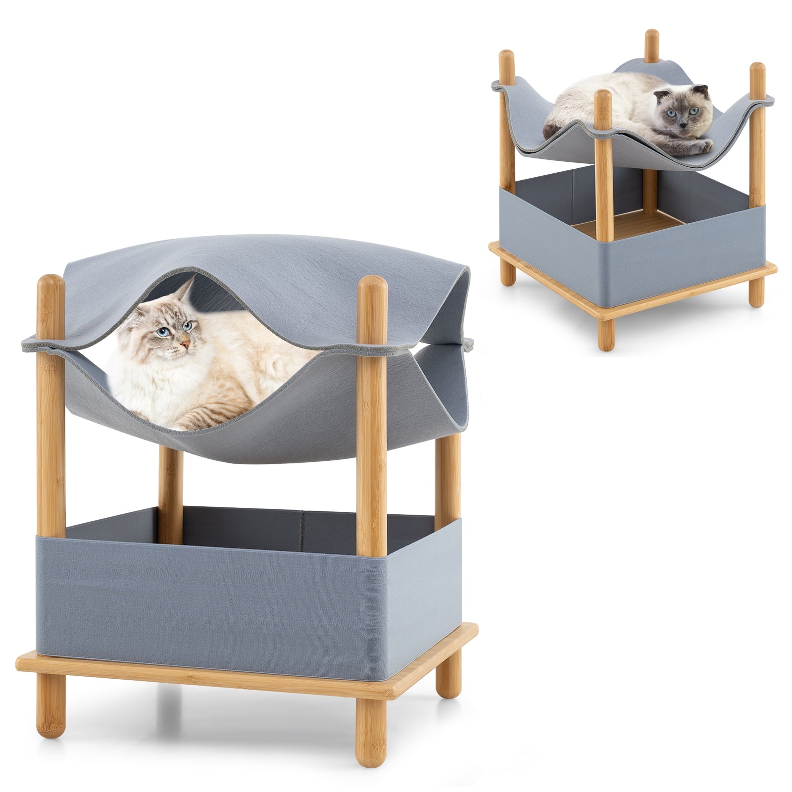 2-Tier Wooden Cat House with Semi-enclosed Condo and Removable Clothes, Gray Cat Trees Condos & Scratchers at Gallery Canada