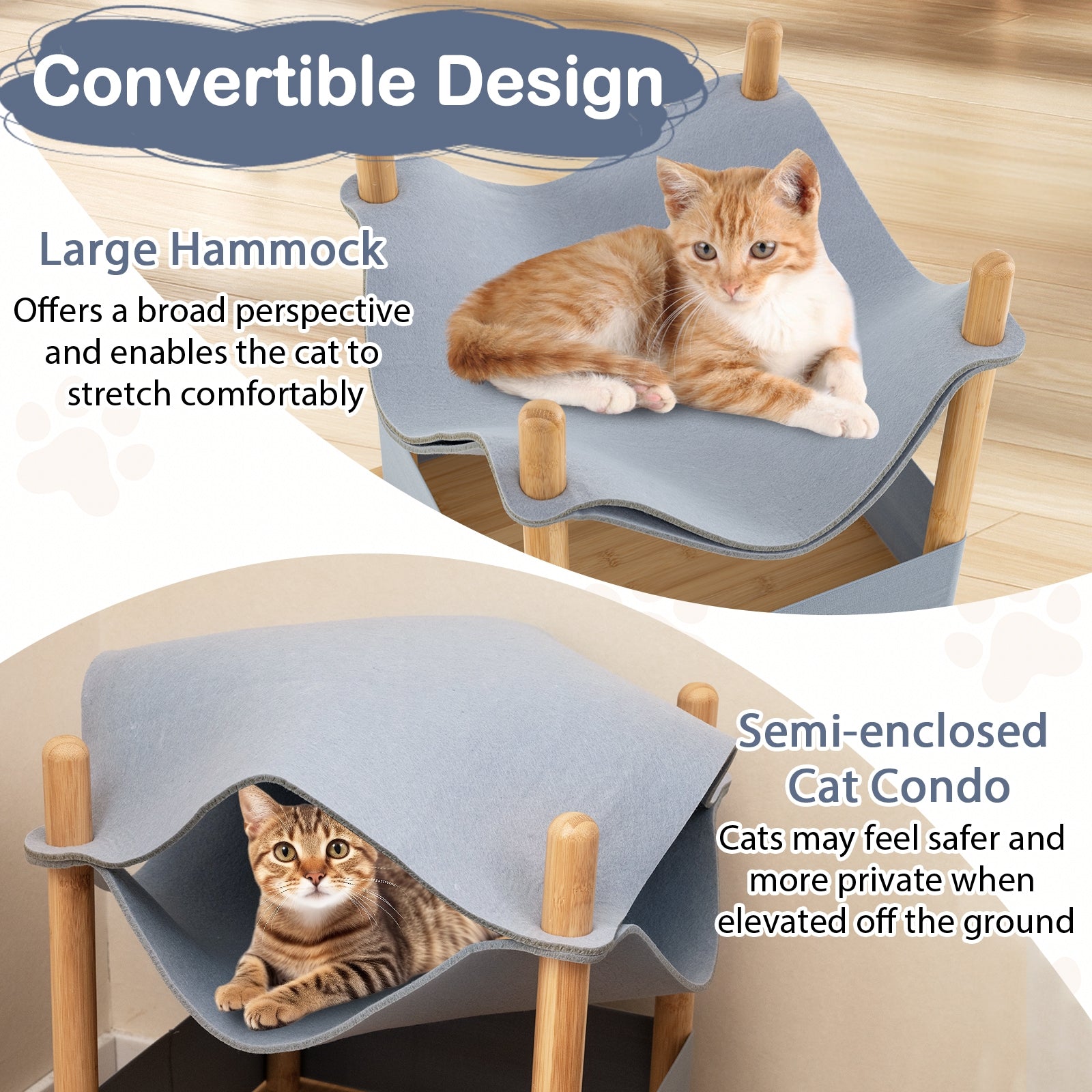 2-Tier Wooden Cat House with Semi-enclosed Condo and Removable Clothes, Gray Cat Trees Condos & Scratchers at Gallery Canada
