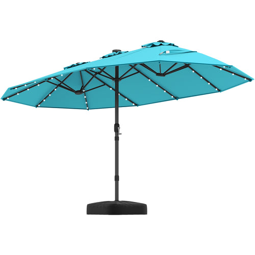 15 Feet Double-Sided Patio Umbrella with 48 LED Lights, Turquoise