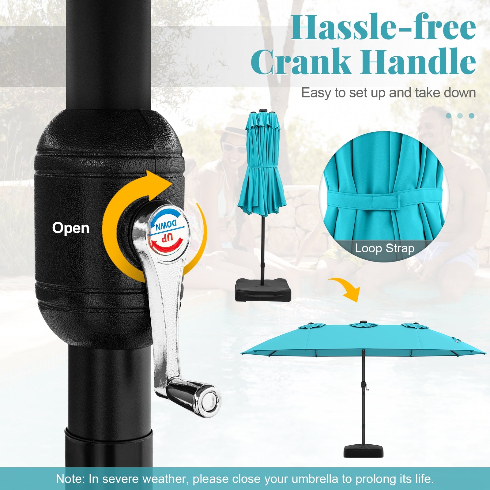 15 Feet Double-Sided Patio Umbrella with 48 LED Lights, Turquoise Outdoor Umbrellas at Gallery Canada