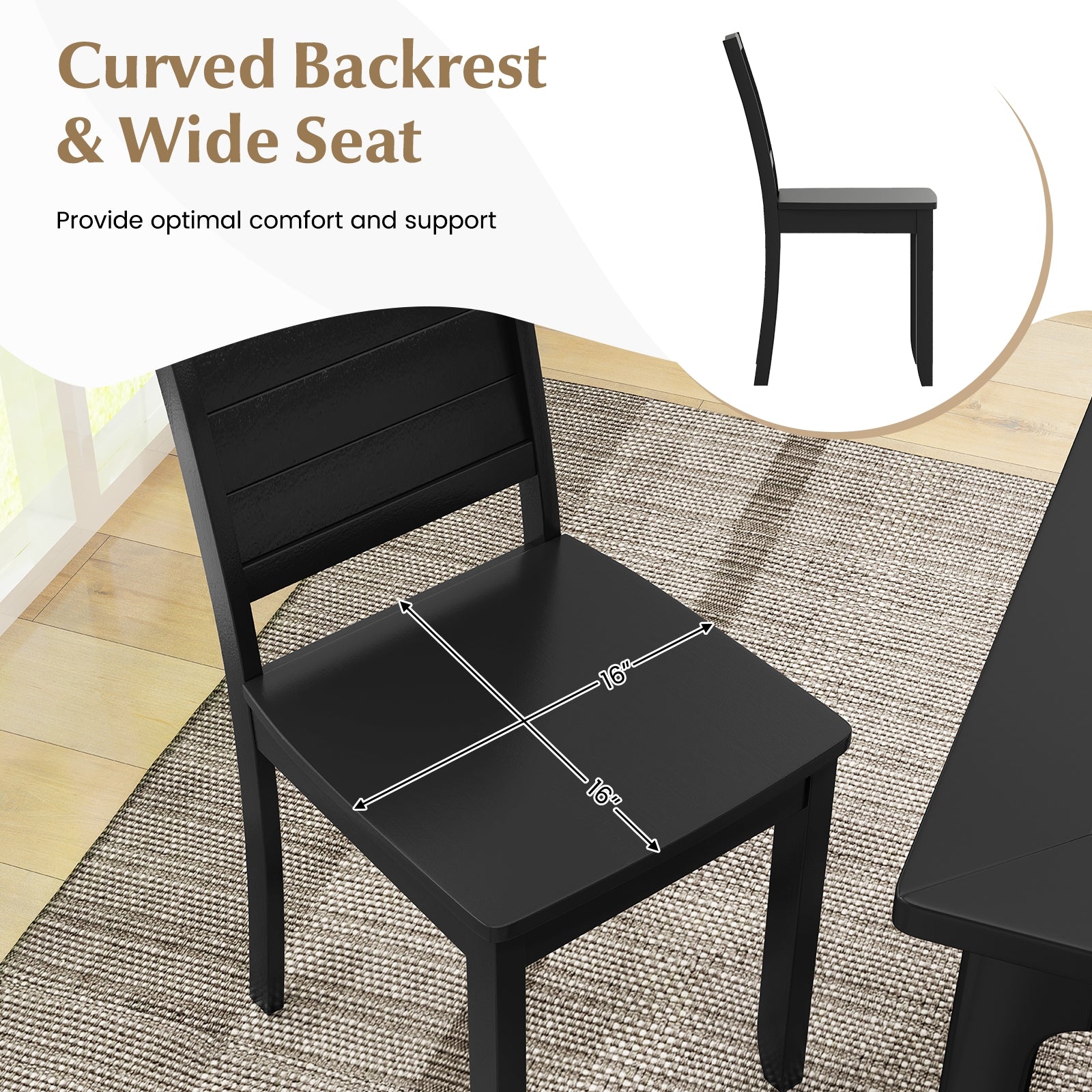 Wood Dining Chair Set of 2 Armless Kitchen Chairs with Rubber Wood Legs, Black Dining Chairs   at Gallery Canada