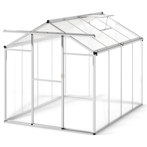 Large Walk-in Green House with Rain Gutters and Polycarbonate Panels-8 FT, Silver