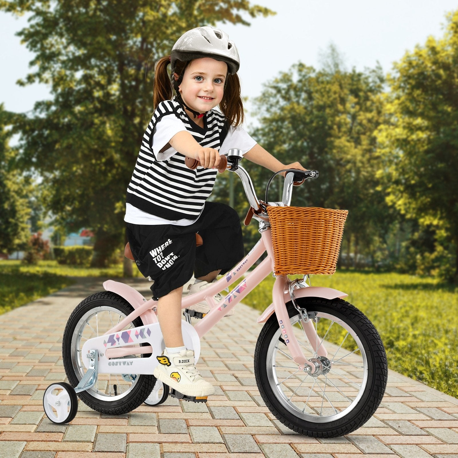 14 Inch Kids Bike Retro Bicycle with Adjustable Height and Basket for Ages 3-5 Years Old, Pink Kids Bike at Gallery Canada