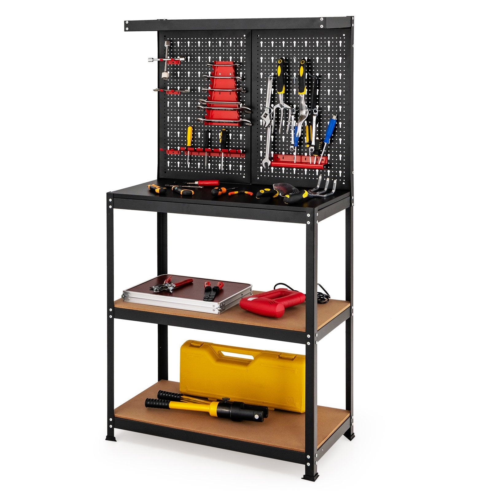 Tool Storage Workbench with Peg Board 2 Lower Shelves 14 Hanging Accessories, Black Garages at Gallery Canada