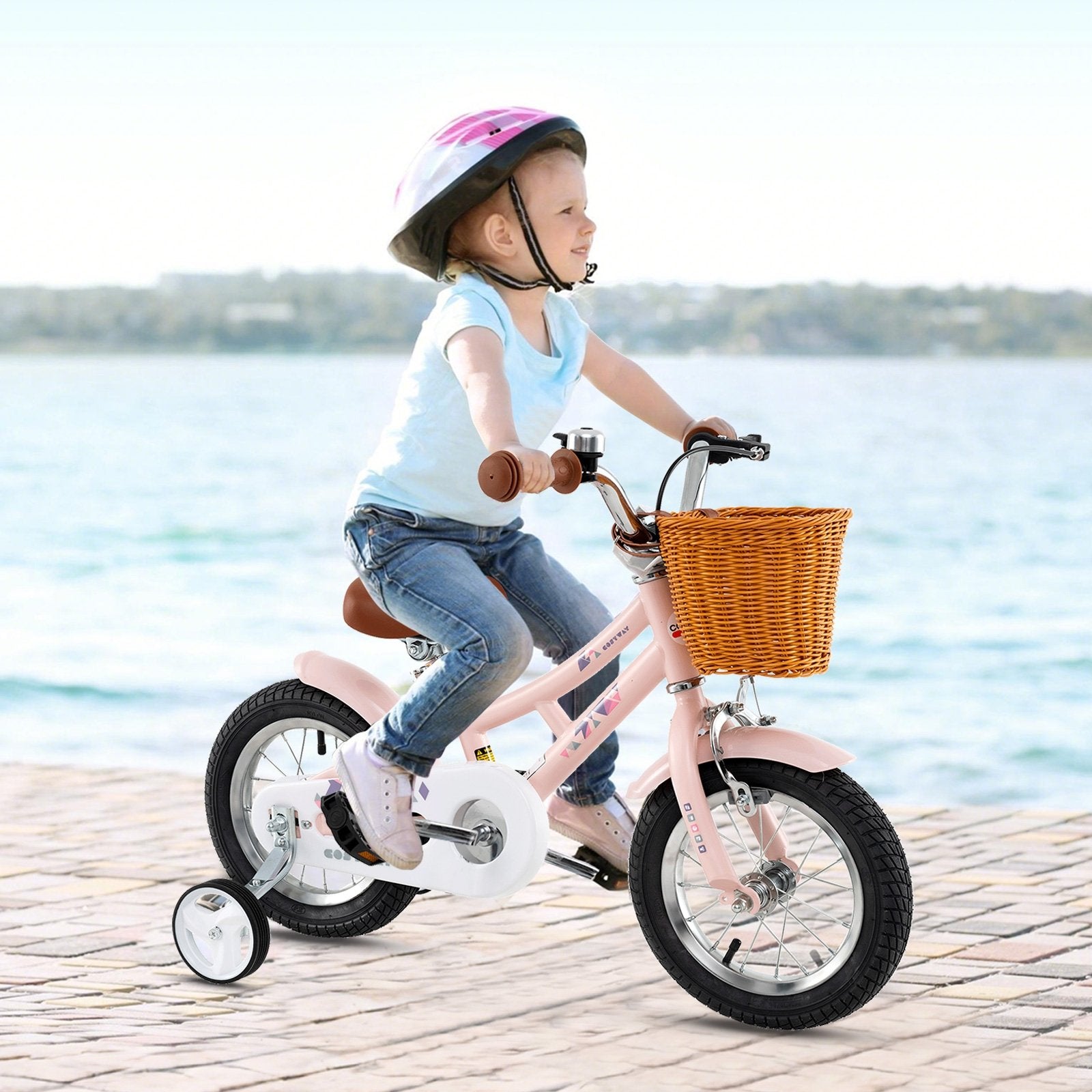 12 Inch Kids Bike Retro Bicycle with Adjustable Height and Basket for Ages 3-8 Years Old, Pink Kids Bike at Gallery Canada