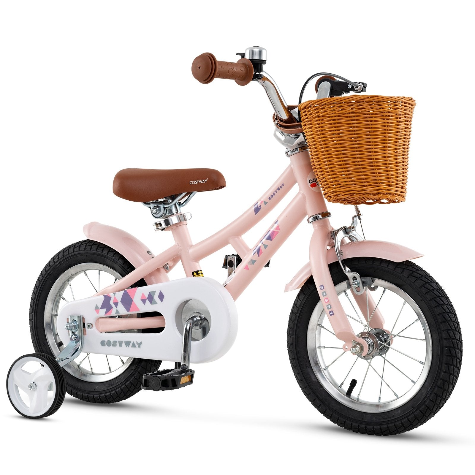 12 Inch Kids Bike Retro Bicycle with Adjustable Height and Basket for Ages 3-8 Years Old, Pink Kids Bike Pink at Gallery Canada
