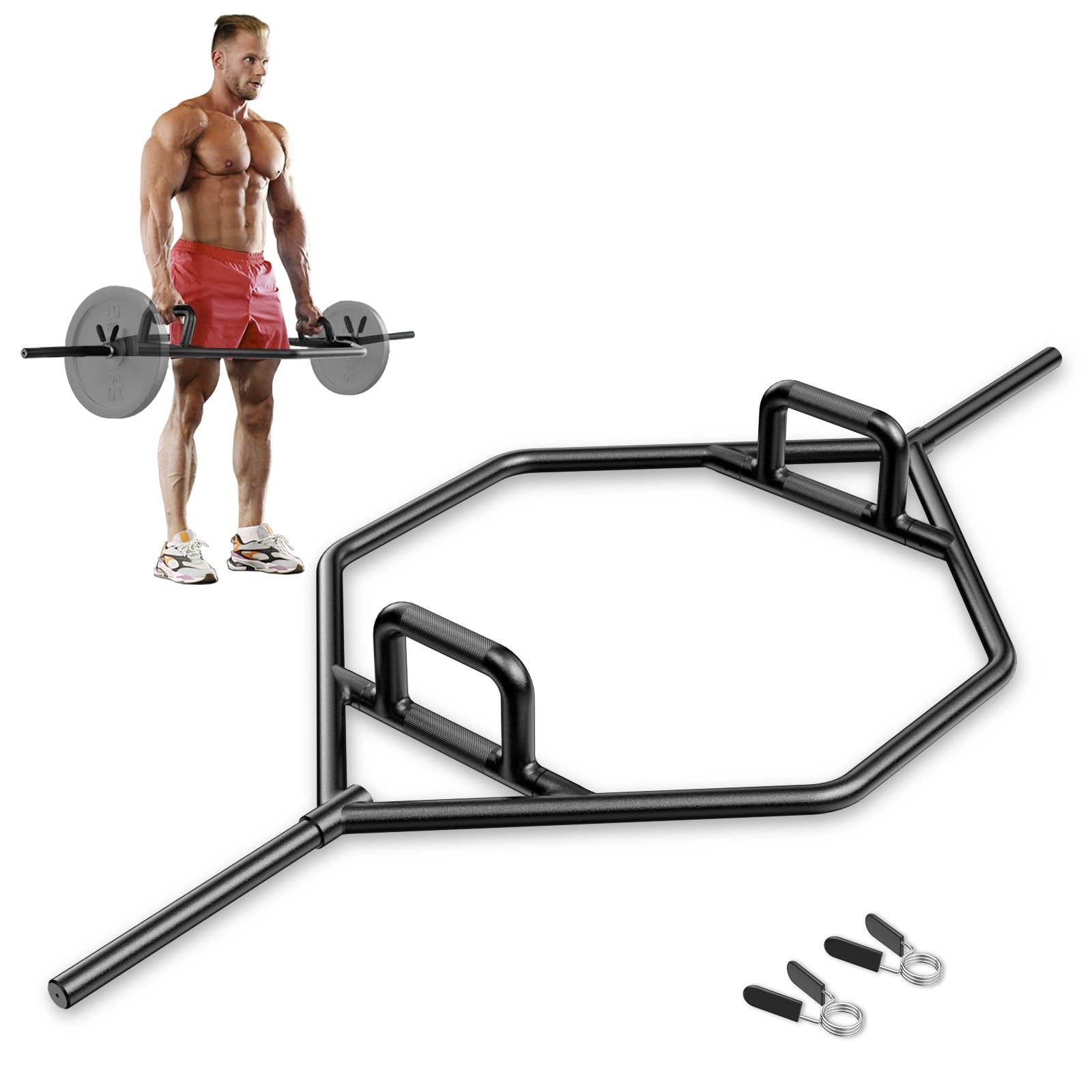 Olympic Hex Trap Bar with 2 Spring Collars and Foldable Handle, Black Weights Accessories at Gallery Canada