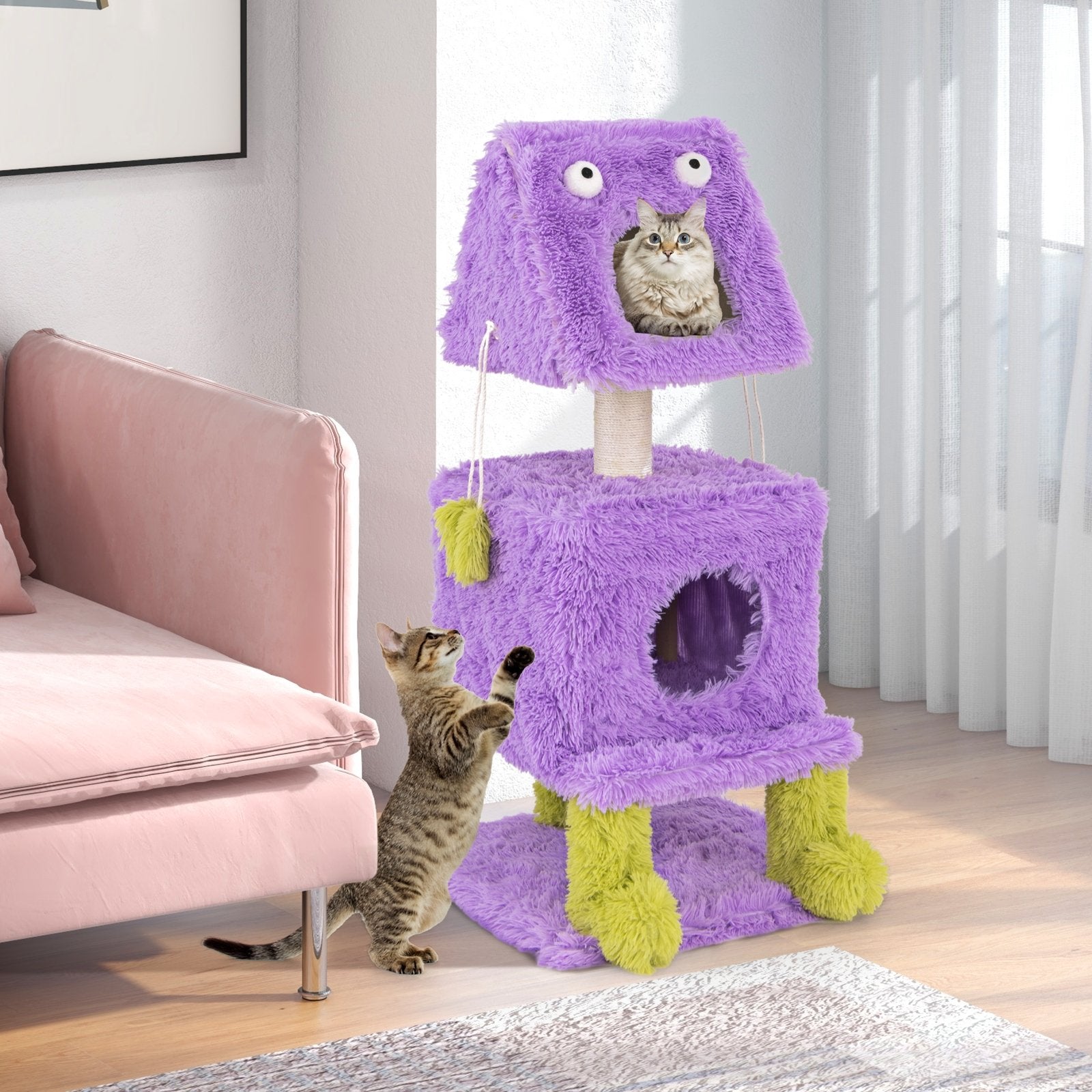 Cute Monster-Themed Cat Tower with 2 Private Condos for Small Place, Purple Cat Trees Condos & Scratchers   at Gallery Canada