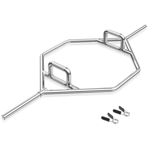 Olympic Hex Trap Bar with 2 Spring Collars and Foldable Handle, Silver