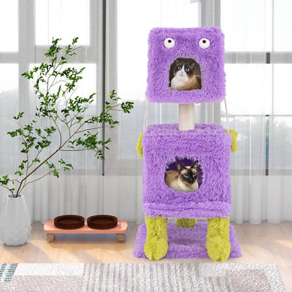 Cute Monster-Themed Cat Tower with 2 Private Condos for Small Place, Purple Cat Trees Condos & Scratchers   at Gallery Canada