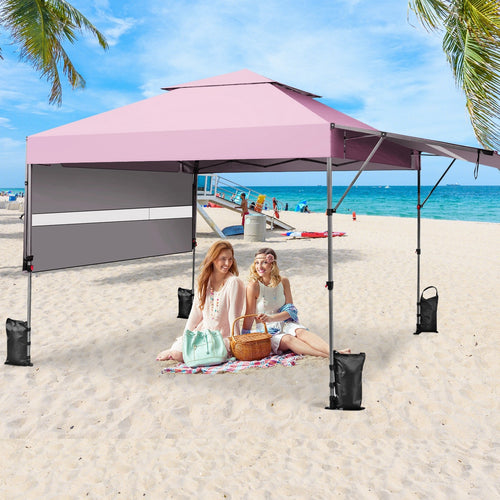 10 x 17.6 Feet Outdoor Instant Pop-up Canopy Tent with Dual Half Awnings, Pink