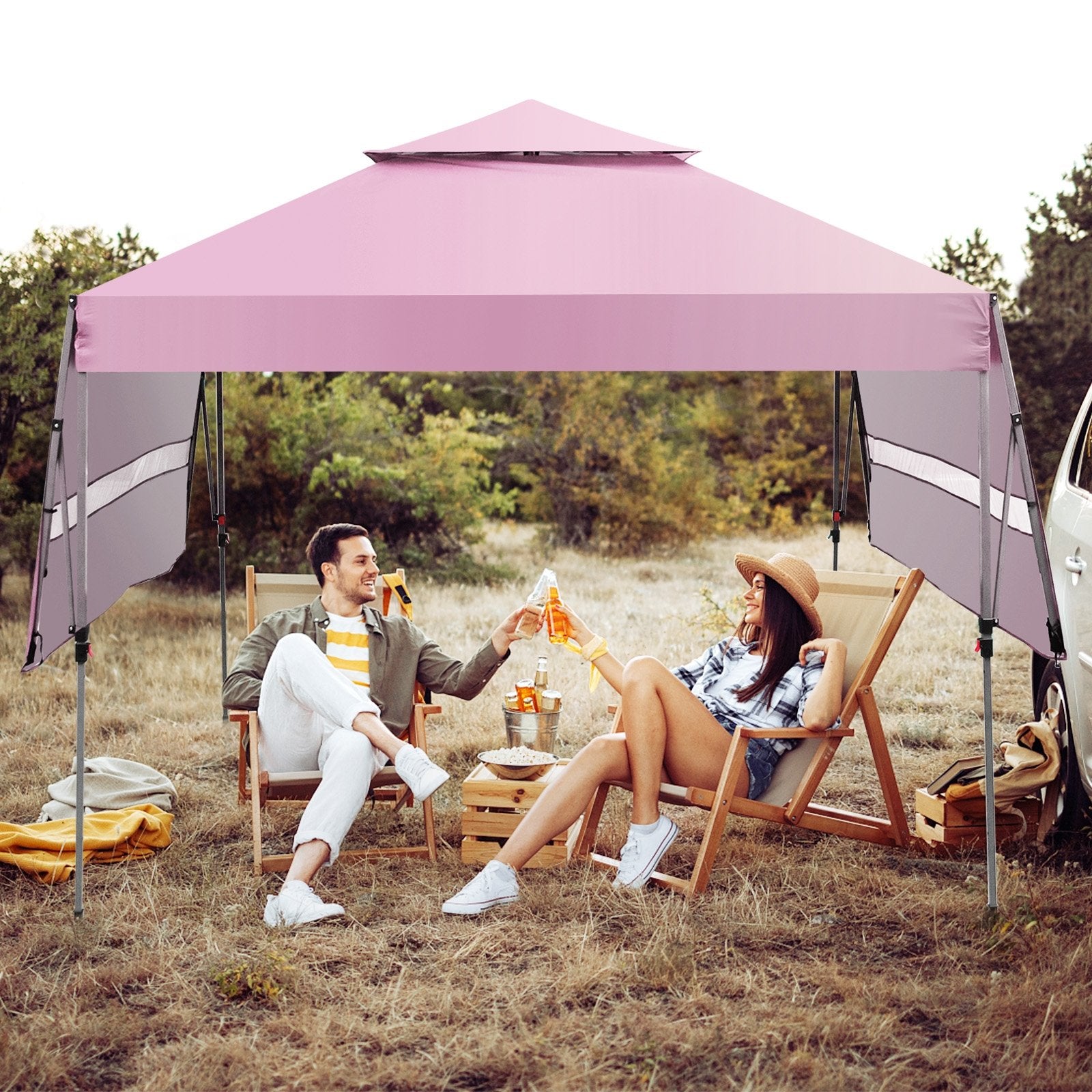 10 x 17.6 Feet Outdoor Instant Pop-up Canopy Tent with Dual Half Awnings, Pink Canopies at Gallery Canada