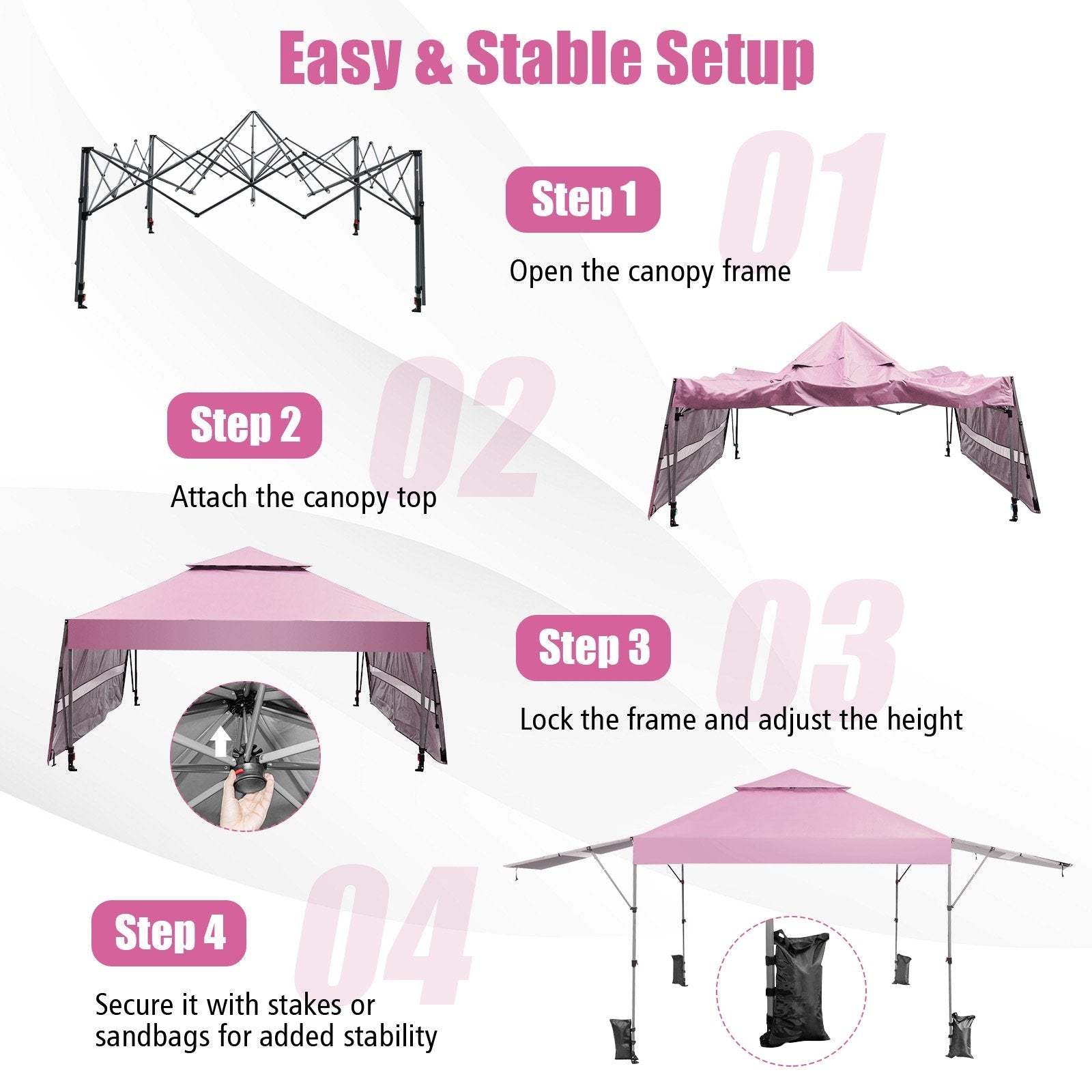 10 x 17.6 Feet Outdoor Instant Pop-up Canopy Tent with Dual Half Awnings, Pink Canopies at Gallery Canada