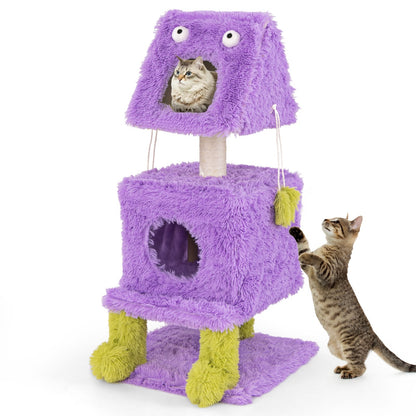 Cute Monster-Themed Cat Tower with 2 Private Condos for Small Place, Purple Cat Trees Condos & Scratchers   at Gallery Canada