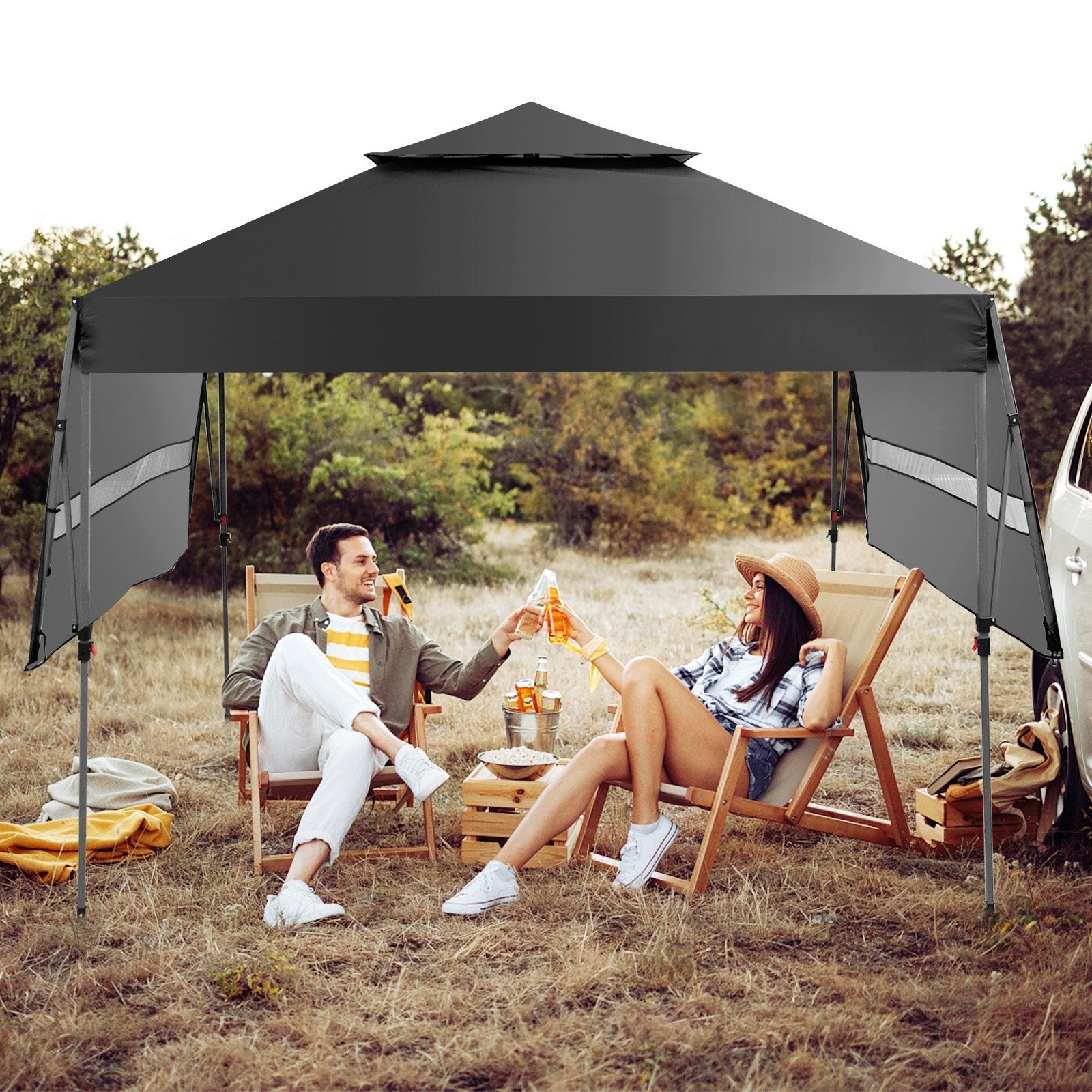 10 x 17.6 Feet Outdoor Instant Pop-up Canopy Tent with Dual Half Awnings, Black Canopies at Gallery Canada
