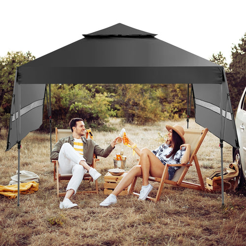 10 x 17.6 Feet Outdoor Instant Pop-up Canopy Tent with Dual Half Awnings, Black
