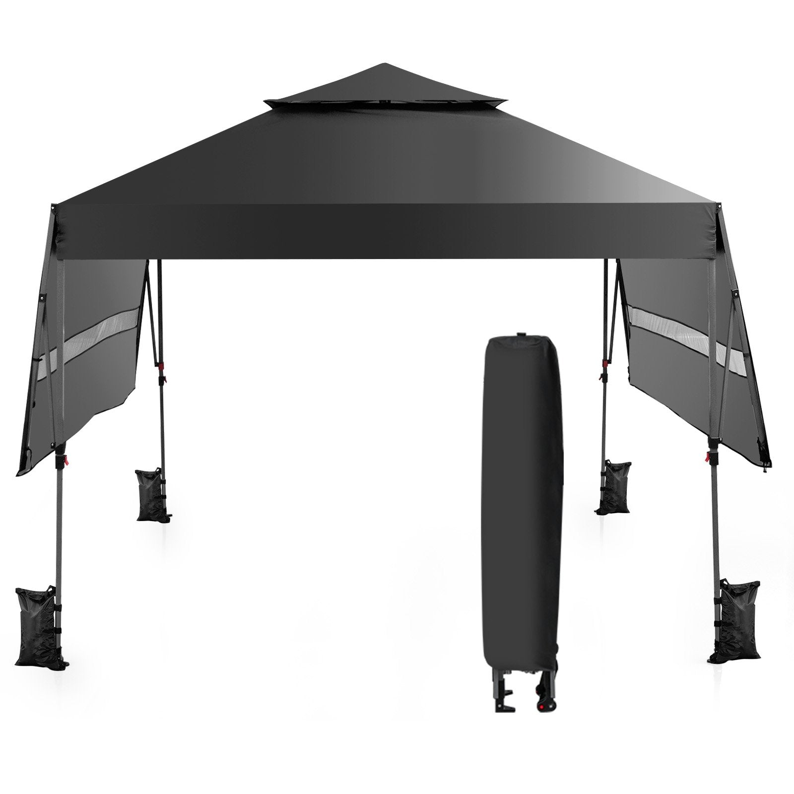 10 x 17.6 Feet Outdoor Instant Pop-up Canopy Tent with Dual Half Awnings, Black Canopies at Gallery Canada