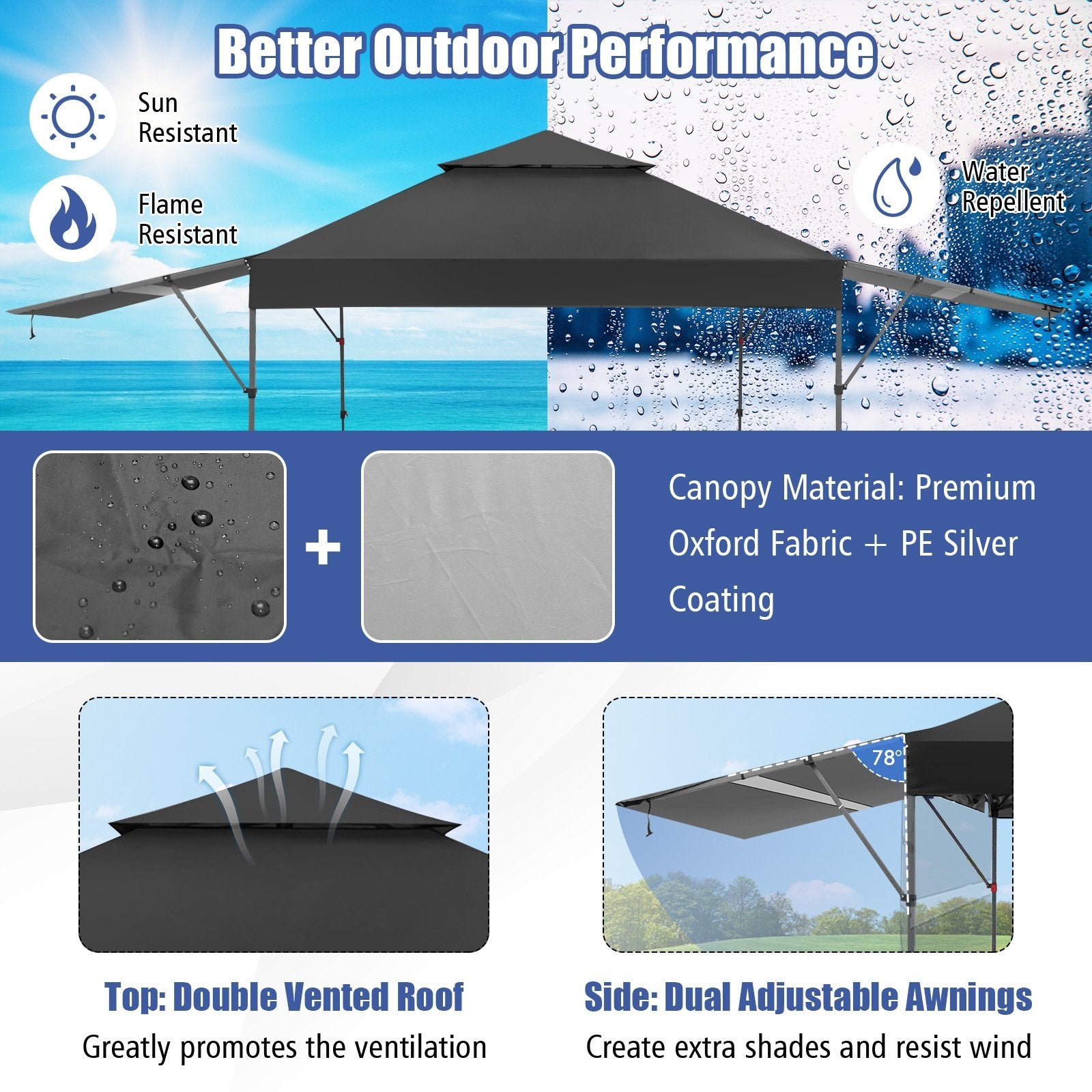 10 x 17.6 Feet Outdoor Instant Pop-up Canopy Tent with Dual Half Awnings, Black Canopies at Gallery Canada
