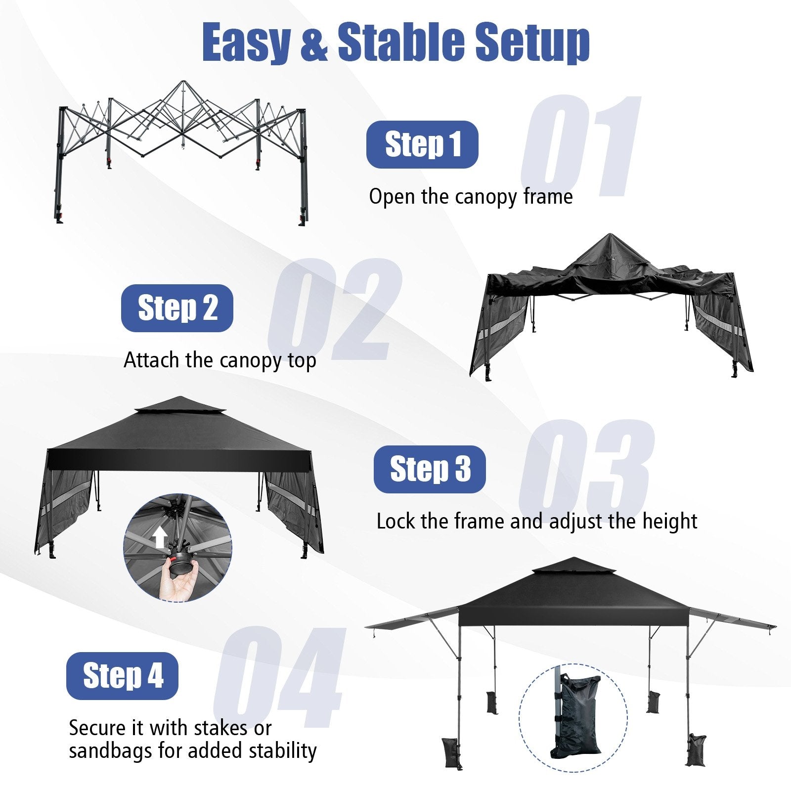 10 x 17.6 Feet Outdoor Instant Pop-up Canopy Tent with Dual Half Awnings, Black Canopies at Gallery Canada