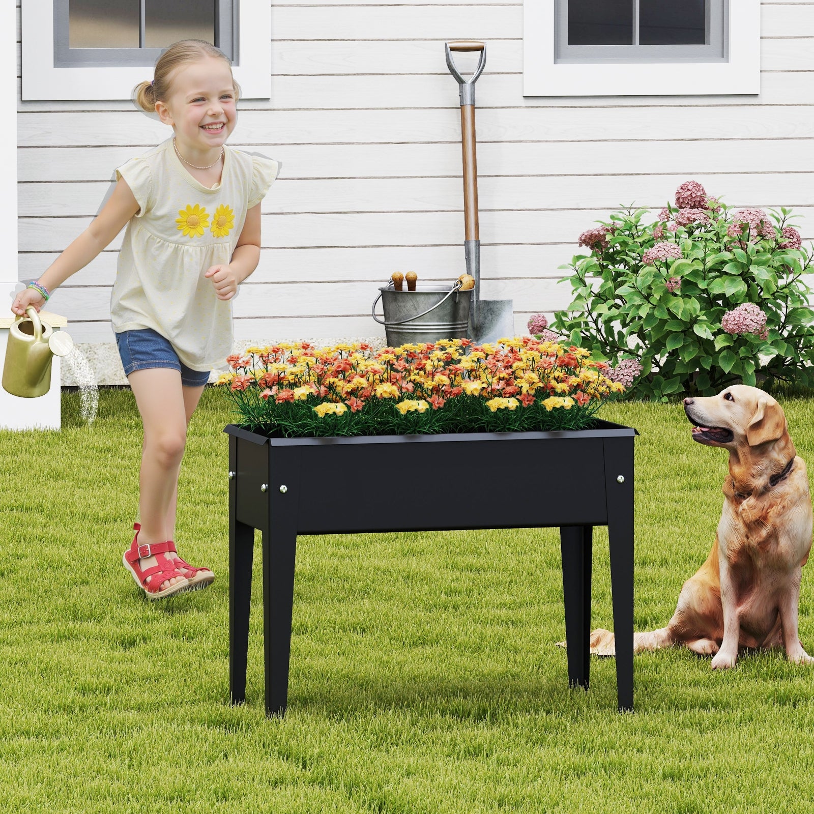 Raised Garden Bed Elevated Metal Planter Box with Legs Drainage Holes-S, Black Raised Garden Beds at Gallery Canada