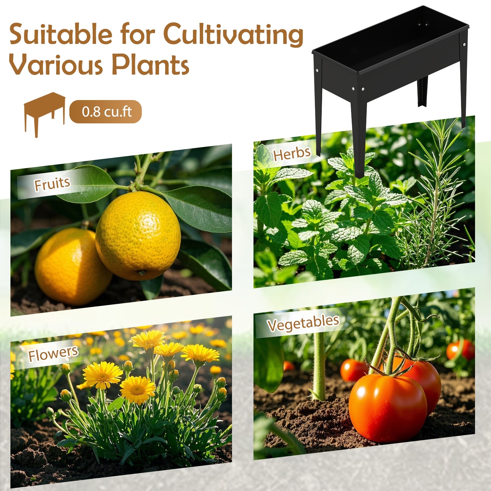 Raised Garden Bed Elevated Metal Planter Box with Legs Drainage Holes-S, Black Raised Garden Beds at Gallery Canada