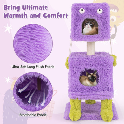 Cute Monster-Themed Cat Tower with 2 Private Condos for Small Place, Purple Cat Trees Condos & Scratchers   at Gallery Canada