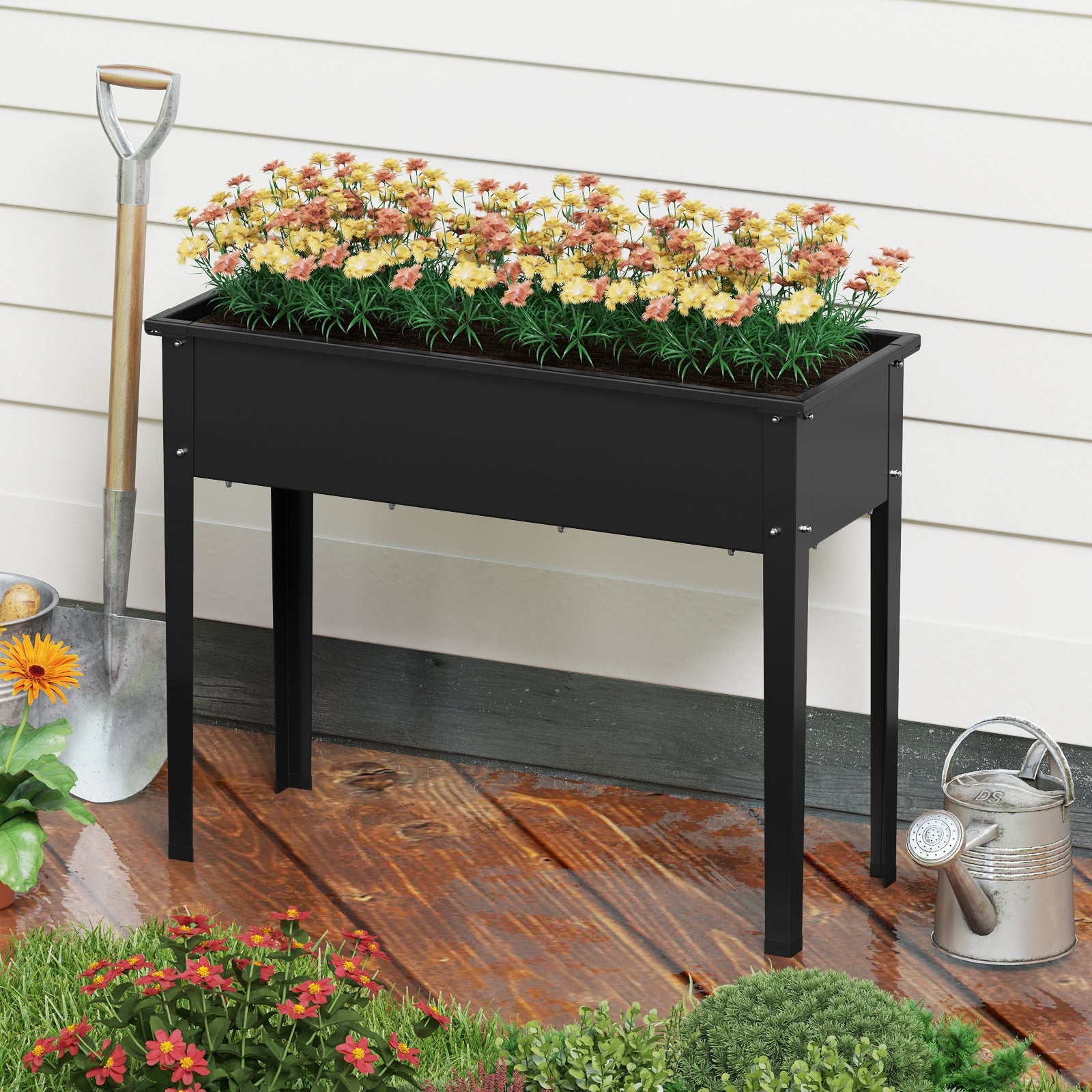 Raised Garden Bed Elevated Metal Planter Box with Legs Drainage Holes-M, Black Raised Garden Beds at Gallery Canada