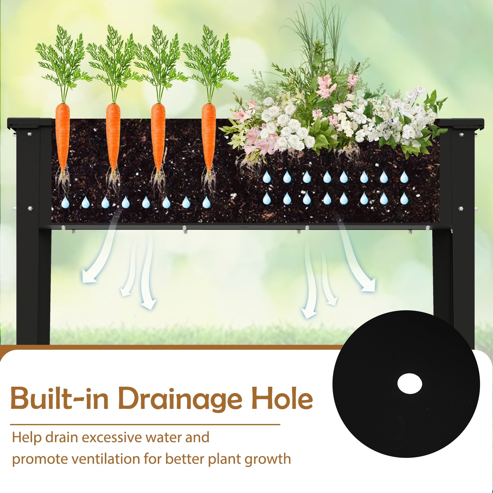 Raised Garden Bed Elevated Metal Planter Box with Legs Drainage Holes-M, Black Raised Garden Beds at Gallery Canada