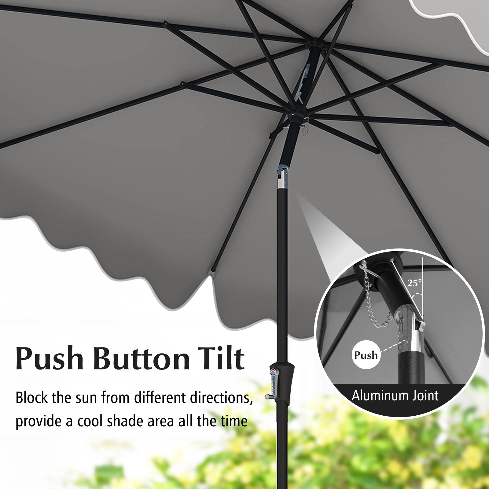 9 Feet Patio Umbrella with Crank Handle and Push Button Tilt, Gray Outdoor Umbrellas at Gallery Canada