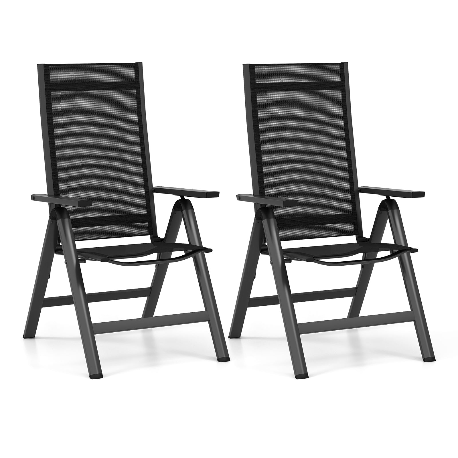 Outdoor Dining Chair with Soft Padded Seat and 7-Position Adjustable Backrest Set of 2, Black Patio Dining Chairs Black at Gallery Canada
