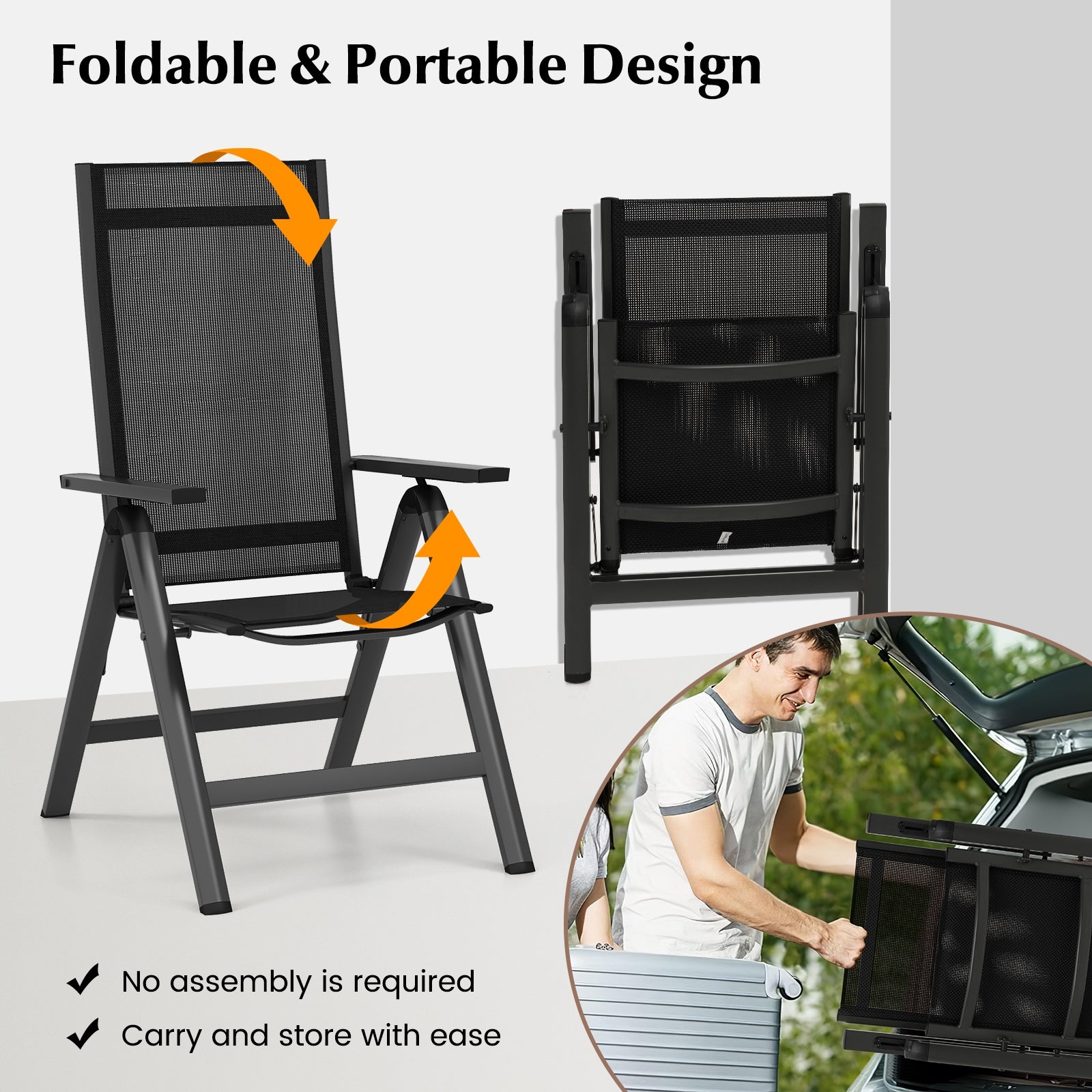 Outdoor Dining Chair with Soft Padded Seat and 7-Position Adjustable Backrest Set of 2, Black Patio Dining Chairs at Gallery Canada