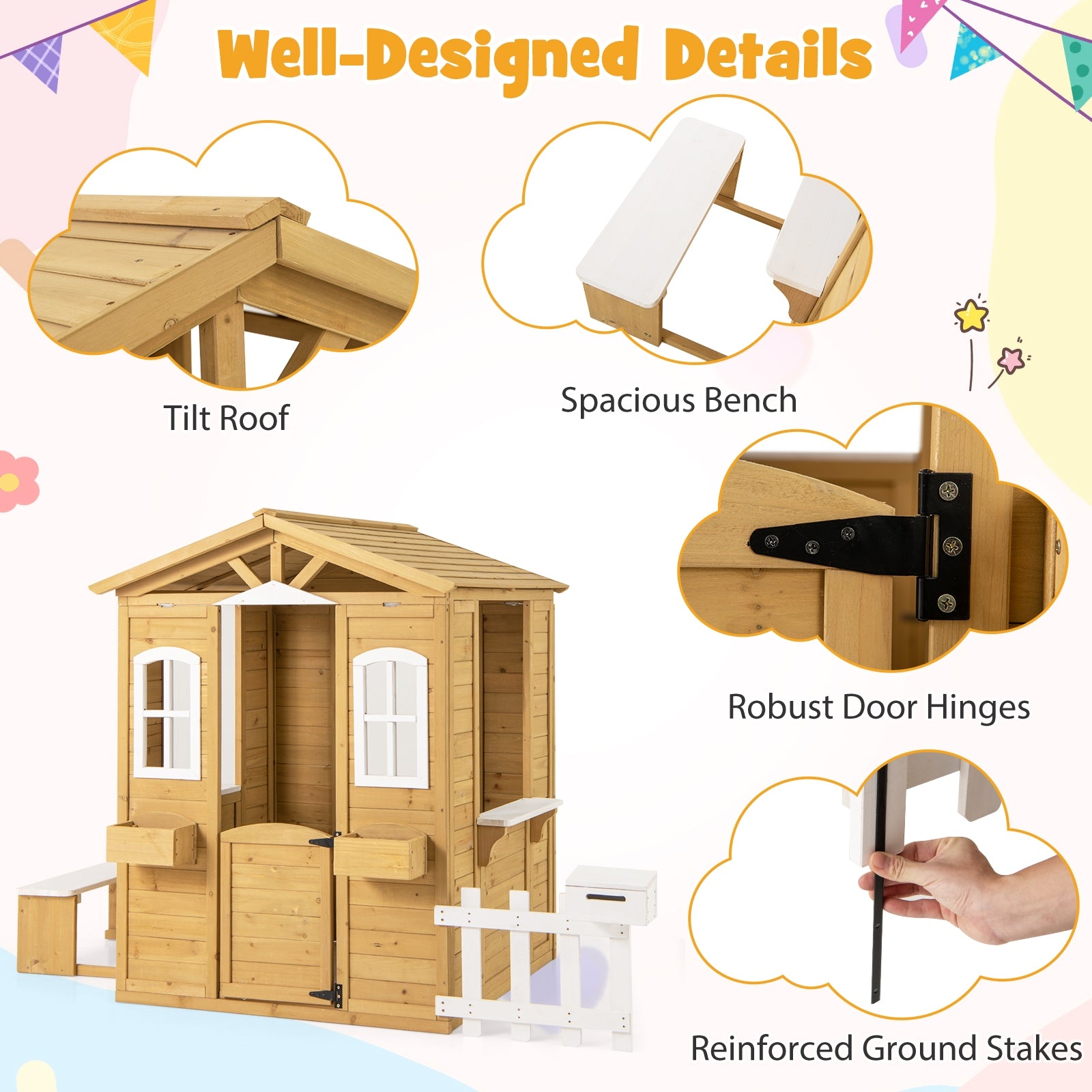 Wood Playhouse with Bench and Serving Stations for 2+ Years Old Kids Play Tents & Playhouse at Gallery Canada