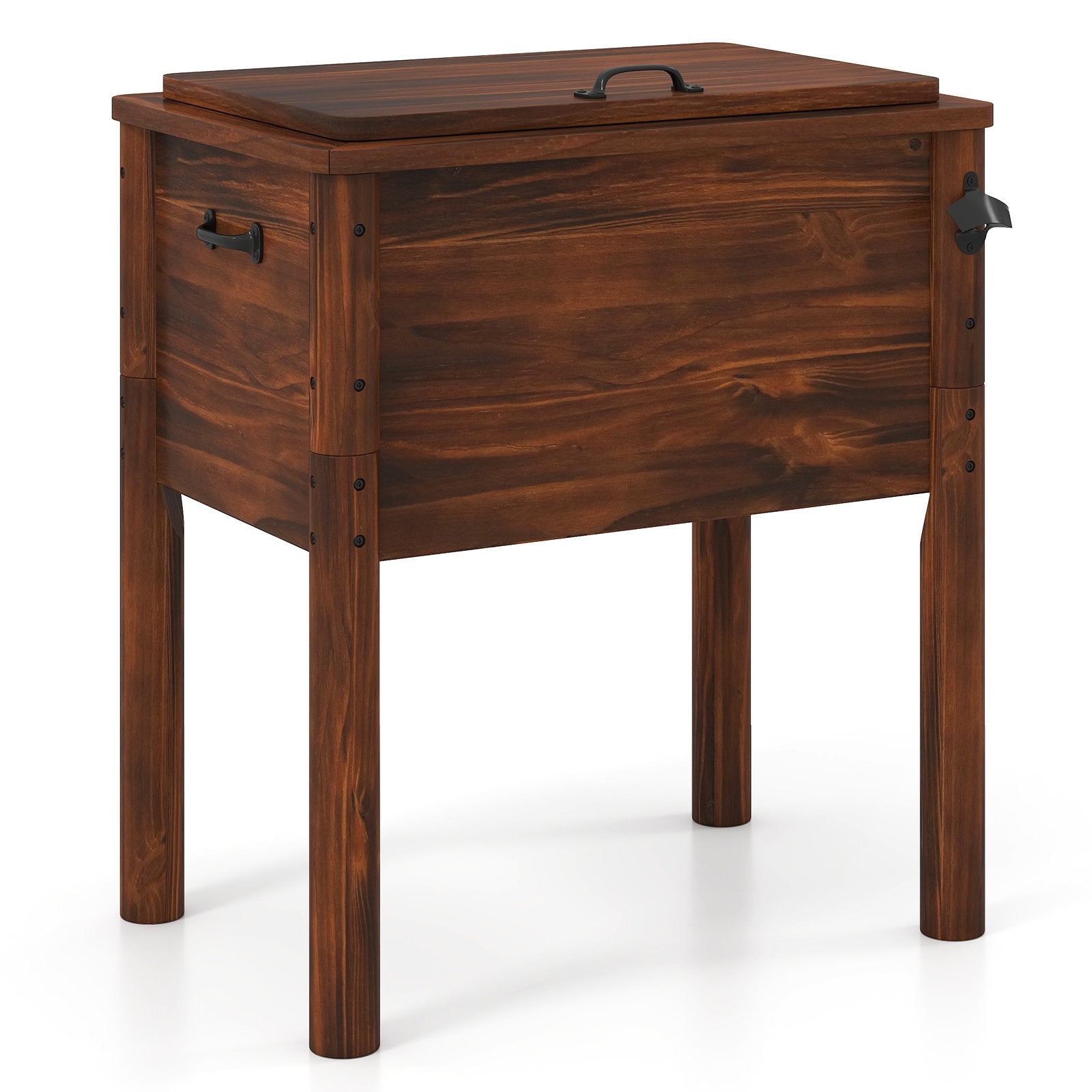 Wooden Patio Cooler with 3 Handles and Bottle Opener, Brown Coolers at Gallery Canada