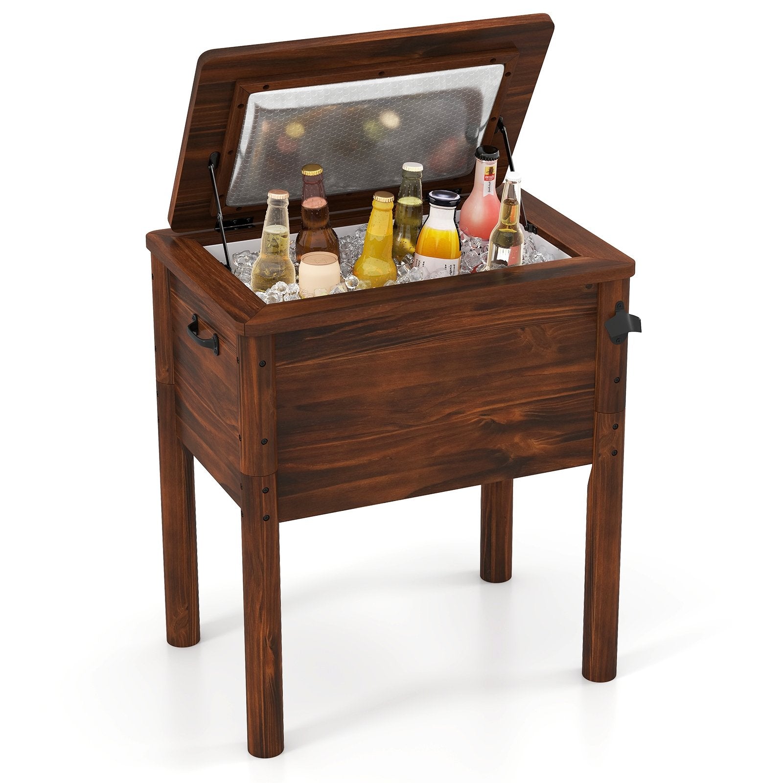 Wooden Patio Cooler with 3 Handles and Bottle Opener, Brown Coolers Brown at Gallery Canada