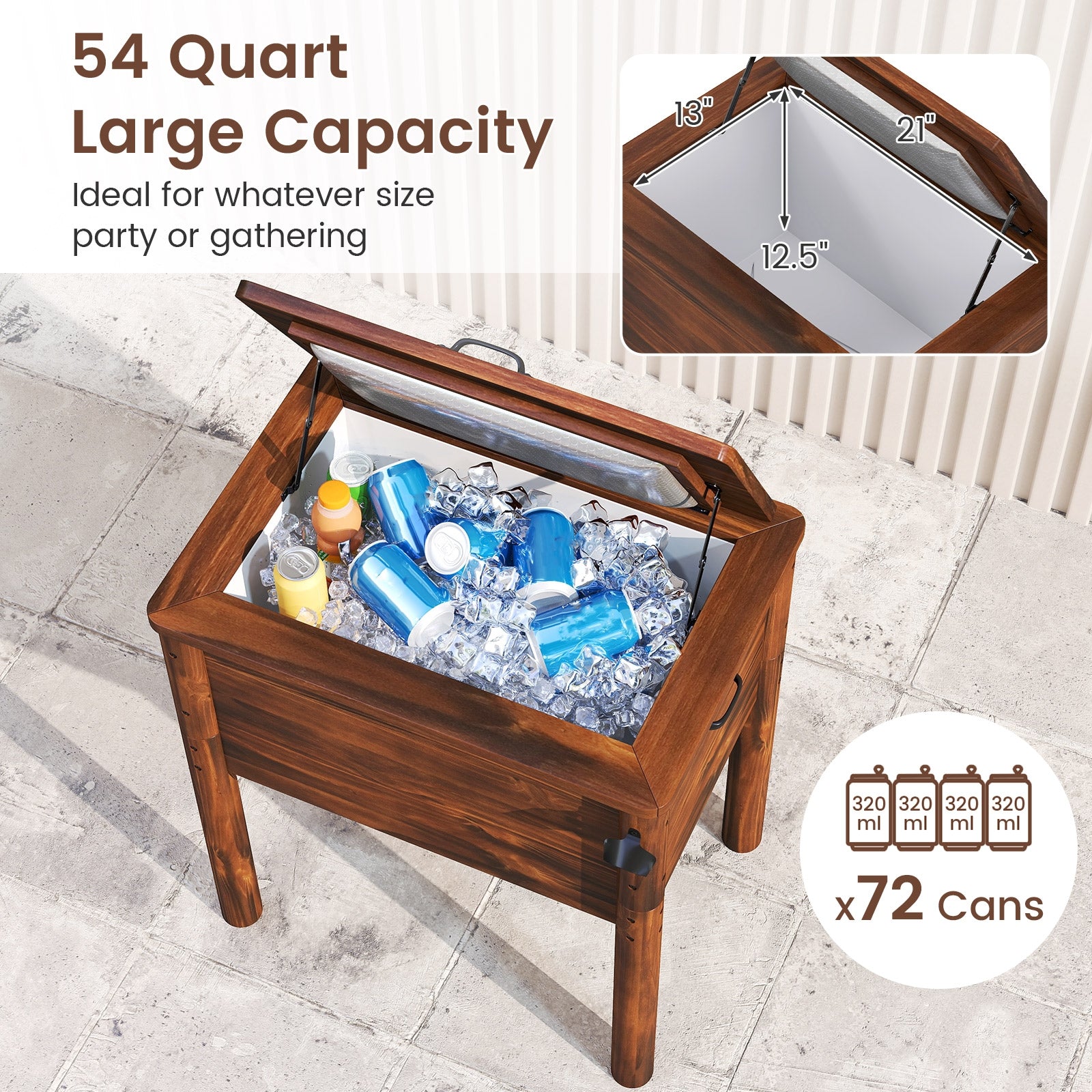 Wooden Patio Cooler with 3 Handles and Bottle Opener, Brown Coolers at Gallery Canada