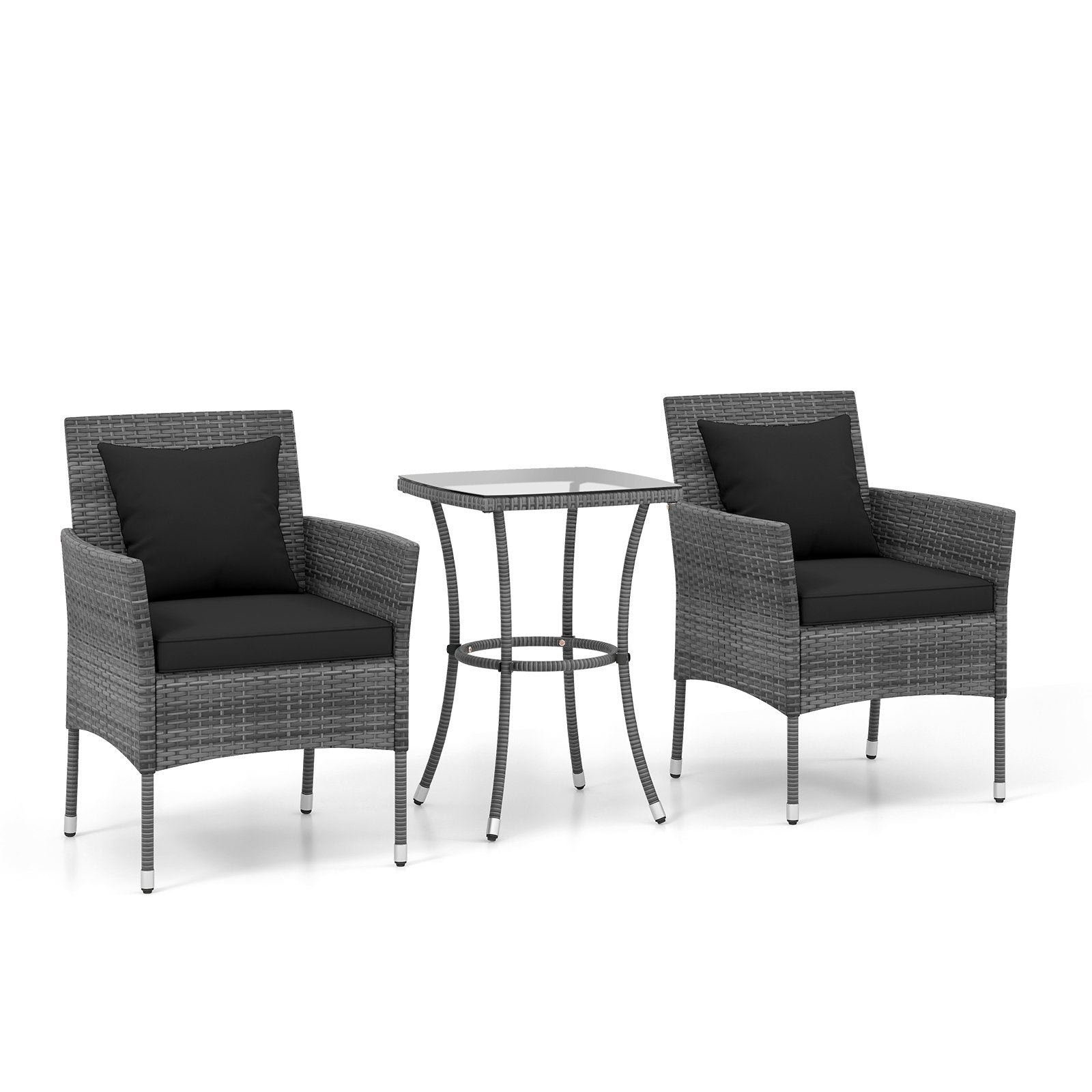 3 Pieces Patio Furniture Set with Cushioned Patio Chairs and Tempered Glass Coffee Table, Black Patio Conversation Sets at Gallery Canada