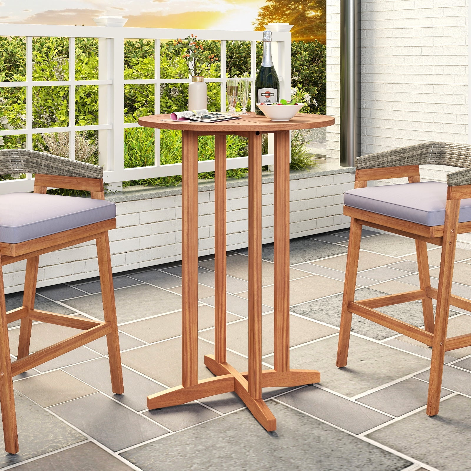 39 Inch Outdoor Acacia Wood Bar Table with Slatted Table Top, Natural Patio Bar Furniture at Gallery Canada