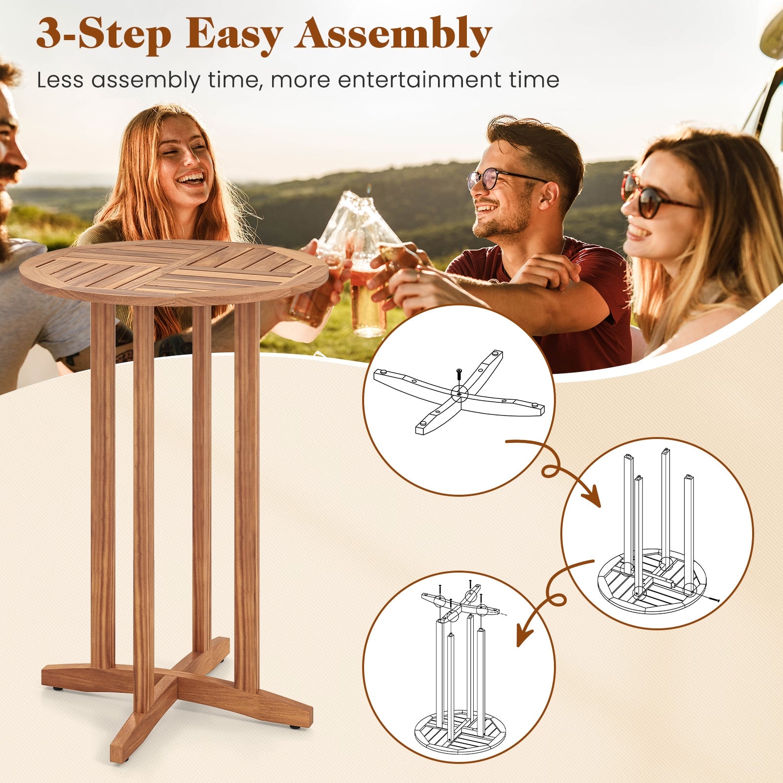 39 Inch Outdoor Acacia Wood Bar Table with Slatted Table Top, Natural Patio Bar Furniture at Gallery Canada