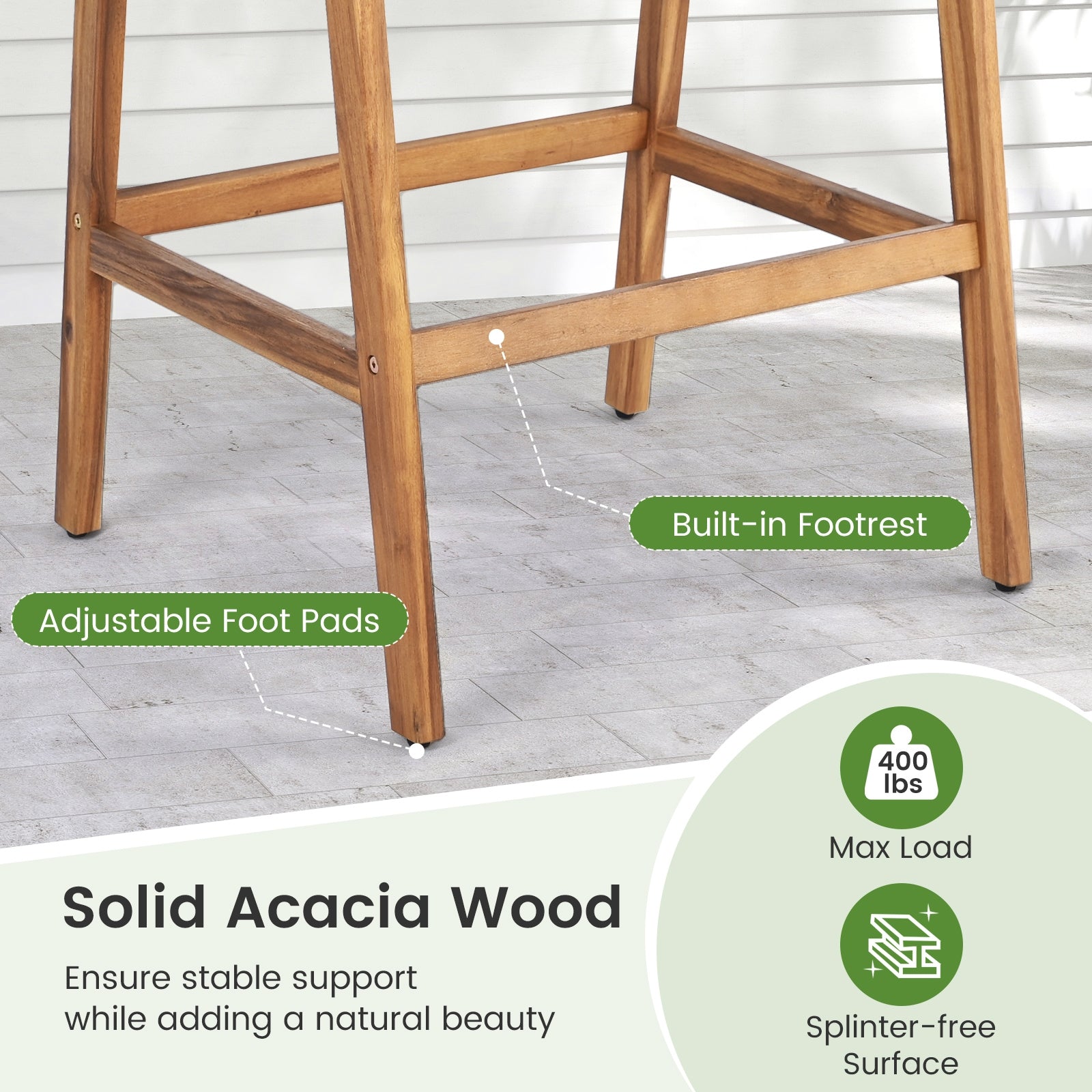 Set of 2 Patio Acacia Wood Counter Height Bar Stools with Cushions and PE Wicker Backrests Footrests, Gray Patio Bar Furniture at Gallery Canada